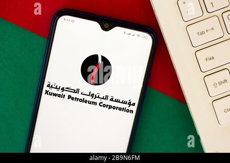 In this photo illustration a Kuwait Petroleum Corporation logo seen ...
