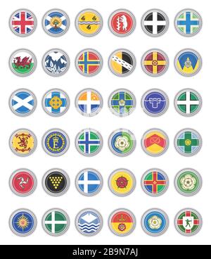 Set of vector icons. Flags of United Kingdom. Stock Vector