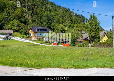 Carinthia, Austria - August 09, 2019: Landscape of countryside with Alpine hills in Carinthia, Austria Stock Photo