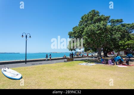 Beach esplanade, Selwyn Domain, Mission Bay, Auckland, New Zealand Stock Photo