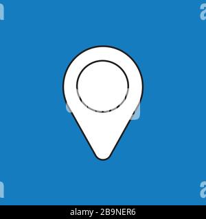 Vector icon of placemarker map pointer. White color with black outlines and blue background. Stock Vector
