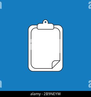 Vector icon concept of clipboard with white blank paper. White color with black outlines and blue background. Stock Vector