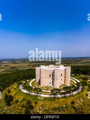 Aerial view of Castel del Monte, UNESCO World Heritage Site, Barletta-Andria-Trani Province, Puglia, Italy Stock Photo
