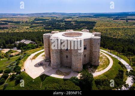 Aerial view of Castel del Monte, UNESCO World Heritage Site, Barletta-Andria-Trani Province, Puglia, Italy Stock Photo