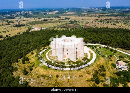 Aerial view of Castel del Monte, UNESCO World Heritage Site, Barletta-Andria-Trani Province, Puglia, Italy Stock Photo