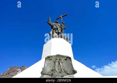 Statue of Cristo Redentor de los Andes, Christ Redeemer of the Andes, Paso de la Cumbre, near Uspallata, Mendoza Province, Argentina Stock Photo