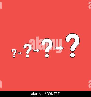 Vector illustration concept of growing problems with question marks. White color with black outlines and red background. Stock Vector