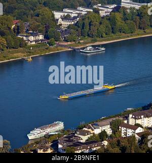 The Rhine seen from the Drachenfels, Siebengebirge, Koenigswinter, North Rhine-Westphalia, Germany Stock Photo