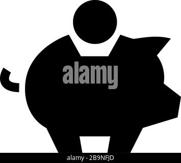 Black piggy bank savings symbol. Banking concept. Money save icon. Economic growth sign. Cash income, investment. Home budget. Earnings money. Glyph Moneybox vector, isolated on white background. Stock Vector