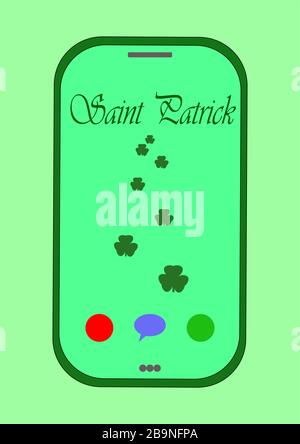Smartphone text message on st patricks day on screen. Stock Vector