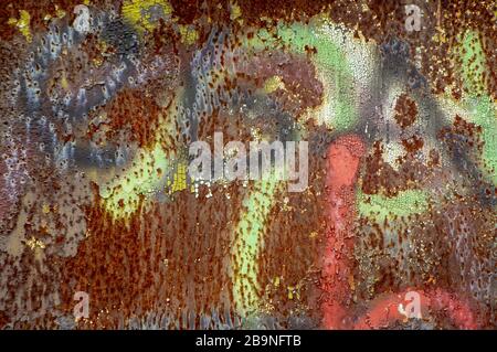 Painted metal sheet with rust texture and peeling paint Stock Photo