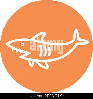 shark line block style icon design Sea life ecosystem fauna ocean ...