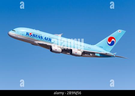 KOREAN AIR AIRBUS A380-800 HL7619 LIFTS OFF FROM RUNWAY 24R