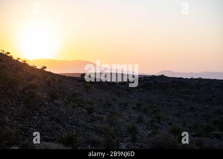 Africa, Djibouti, Abourma. Aburma's desert at sunset
