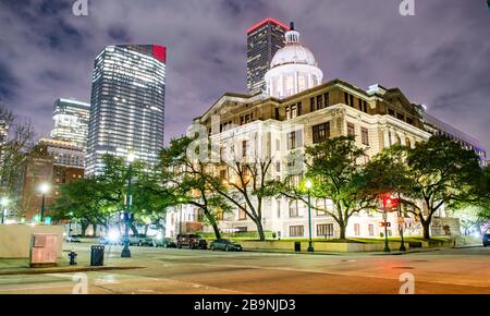 Justice Center in Houston at Night - Houston, Texas, USA Stock Photo