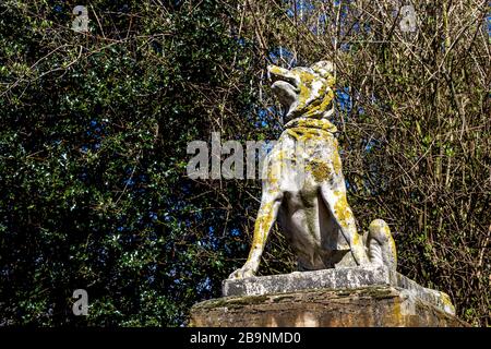 One of the two Dogs of Alcibiades sculptures guarding the Bonner Gate entrance to Victoria Park, London, UK Stock Photo