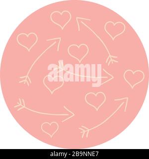Hearts and arrows flat block style icon design of love passion romantic valentines day wedding decoration and marriage theme Vector illustration Stock Vector