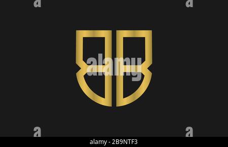 Letter BB monogram and shield sign combination. Line art logo design. Symbolizes reliability, safety, power, security. Stock Vector