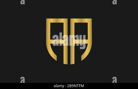 AA Letter monogram and shield sign combination. Line art logo design. Symbolizes reliability, safety, power, security. Stock Vector