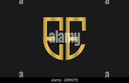 Letter EE monogram and shield sign combination. Line art logo design. Symbolizes reliability, safety, power, security. Stock Vector