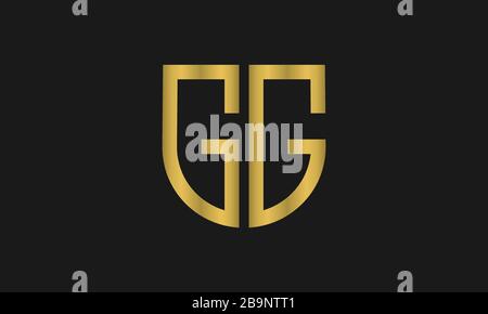 Letter GG monogram and shield sign combination. Line art logo design. Symbolizes reliability, safety, power, security. Stock Vector