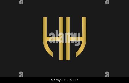 Letter HH monogram and shield sign combination. Line art logo design. Symbolizes reliability, safety, power, security. Stock Vector