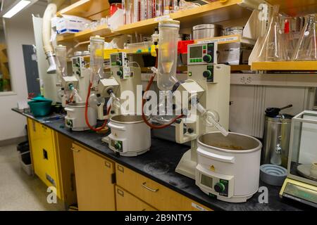 Cambridge MA USA - circa March 2020 - Rotary evaporators in a laboratory Stock Photo