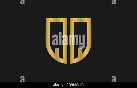 Letter QQ monogram and shield sign combination. Line art logo design. Symbolizes reliability, safety, power, security. Stock Vector