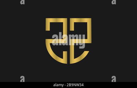 Letter ZZ monogram and shield sign combination. Line art logo design. Symbolizes reliability, safety, power, security. Stock Vector