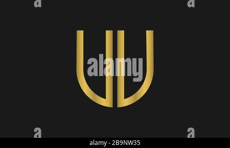 Letter UU monogram and shield sign combination. Line art logo design. Symbolizes reliability, safety, power, security. Stock Vector