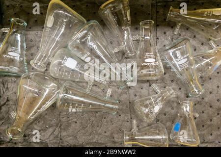 Cambridge MA USA - circa March 2020 - filtering flasks in a drawer Stock Photo