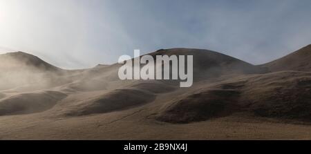 early morning landscapes in the Ak-Sai valley heading to the Kol Suu lake in Kyrgyzstan Stock Photo