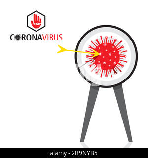 Coronavirus Icon on archery board to defeat coronavirus concept, 2019-nCoV Novel Coronavirus Bacteria. Stop Coronavirus Concepts. Stock Vector