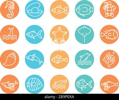 coral line block style icon design Sea life ecosystem fauna ocean ...