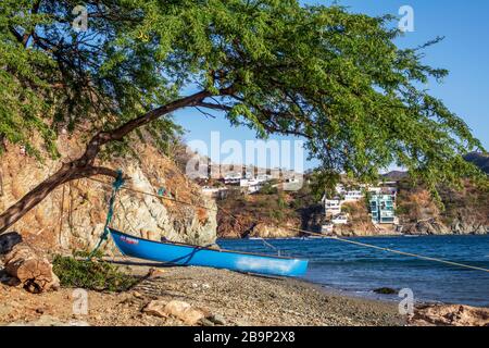 Taganga-Santa-Marta-Colombia, 29. February 2020: Taganga is a fishing village on the Caribbean coast in northern Colombia. The place is north of Santa Stock Photo