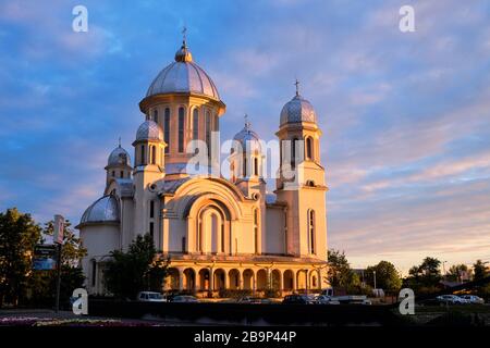 large orthodox church at sunset in Baia Mare, Romania Stock Photo