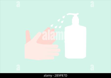 Hand sanitizer and hands vector illustration flat design vector illustration on a light gree background Stock Vector