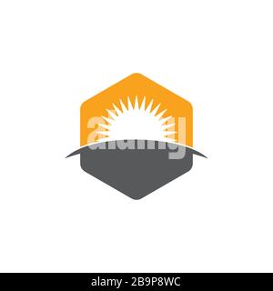 hexagonal sun rise horizon design logo vector Stock Vector