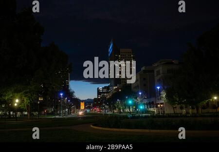 Sacramento, CA, USA. 24th Mar, 2020. The Tower Bridge glow in the evening as over 40 million Californians shelter at home during the coronavirus outbreak on Tuesday, March 24, 2020 in Sacramento. Credit: Paul Kitagaki Jr./ZUMA Wire/Alamy Live News Stock Photo