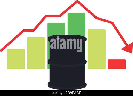 Oil barrel over graphic bar chart with lowering prices Stock Vector ...
