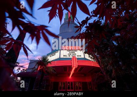 Sacramento, CA, USA. 24th Mar, 2020. The Tower Theater is closed with many other business as over 40 million Californians shelter at home during the coronavirus outbreak on Tuesday, March 24, 2020 in Sacramento. Credit: Paul Kitagaki Jr./ZUMA Wire/Alamy Live News Stock Photo