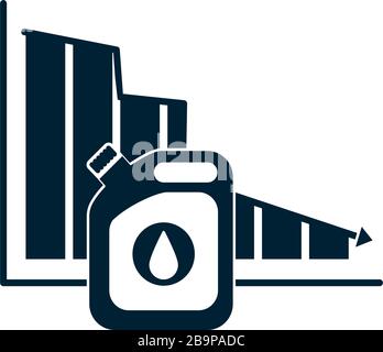 decrease graphic chart with oil gallon icon over white background, flat ...
