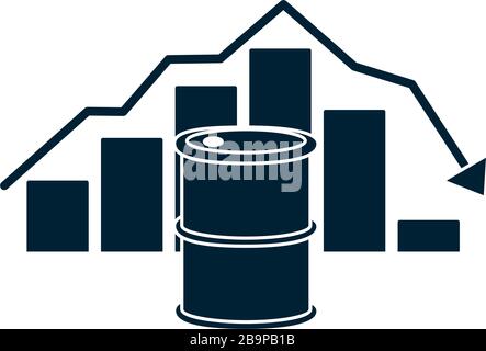 oil crash concept, oil barrel and graphic barrel icon over white ...