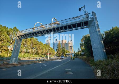 An automatic, electronic toll gate on a urban, city central road. In Melbourne, Victoria, Australia. Stock Photo
