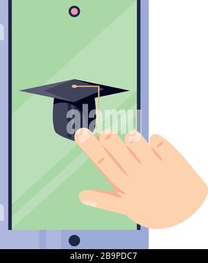 hand pointing on the touch screen of the smartphone vector illustration design Stock Vector
