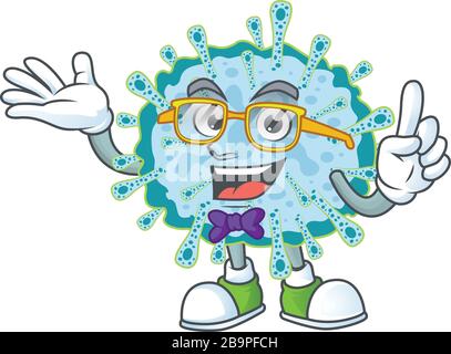 Super Funny coronavirus illness in nerd mascot design style Stock Vector