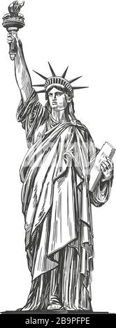 statue of liberty, symbol of freedom and democracy in the United States of America, architectural landmark hand drawn vector illustration sketch Stock Vector