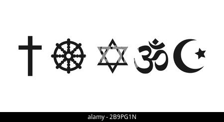 Religious symbols icon set. Vector illustration, flat design. Stock Vector