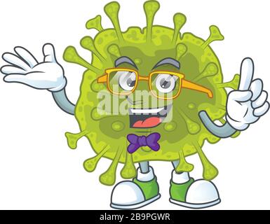 Super Funny coronavirus spread in nerd mascot design style Stock Vector