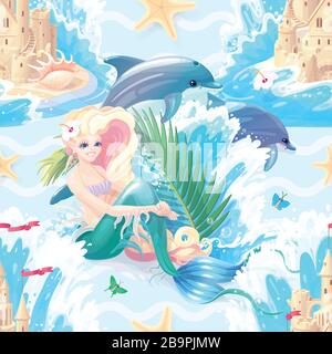 vector marine seamless pattern clip art. Sea design Stock Vector